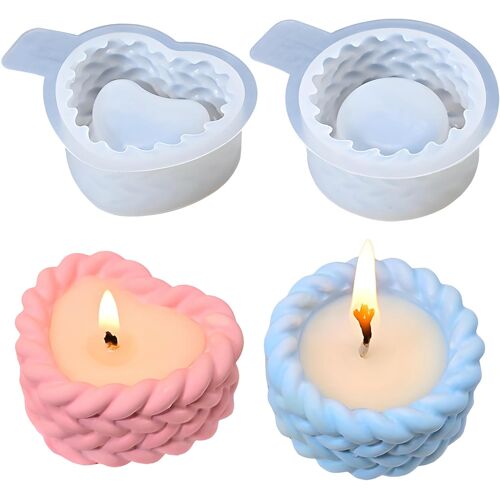 Kalanka-Lot De 2 Moules En Silicone Pour Bougies En Forme De C?Ur Et De Forme Circulaire - Pour La Fabrication De Bougies Ou La Décoration De Fête D'anniversaire De Mariage
