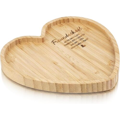 KALANKA-Cadeaux pour femmes, cadeau pour petite amie, cadeau de meilleure amie ¿ Plateau en bois en forme de c?ur 20 x 20 cm avec gravure, plateau décoratif en bambou pour bijoux, bougies, cosmétique