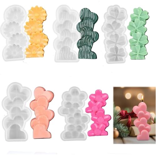 Kalanka-5 Moules À Bougie En Silicone En Forme De C?ur, Moules En Silicone Pour Fleurs 3d, Moules À Bougie En Silicone Pour Mouler Des Bougies En Silicone Pour Pâques Pour Bougies, Savon, Artisanat