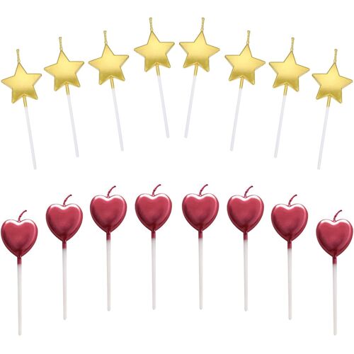 Kalanka-Bougie D'anniversaire En C?Ur,16 Pcs Bougies D'anniversaire En Forme D'étoile Métalliques Décoration Festive Pour Enfants Et Adultes Idéales Pour Fête D'anniversaire Et Mariage Or Et Rouge