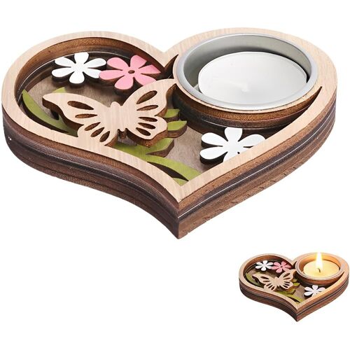 KALANKA-Porte Bougie en Bois Bougeoir En forme de c?ur Plateau Porte Bougie Pilier 4 CM pour Bougie Pilier Baptême Décoration Mariage Able de Maison Table Fête Pâques