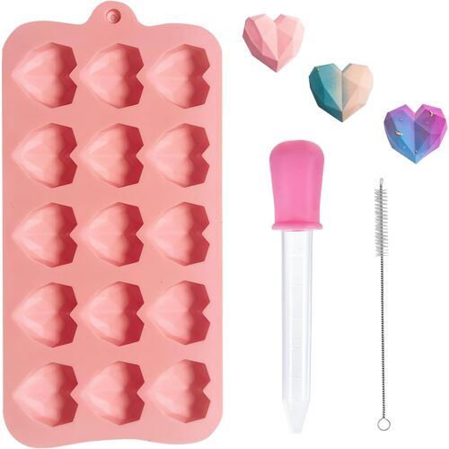 Kalanka-Moule En Silicone En Forme De C?ur, Moule À Chocolat Réutilisables Avec 15 Cavité Mini Moule En Silicone Antiadhésif Avec Compte-Gouttes Pour Chocolat Bonbon Gelée Gâteau Saint-Valentin (Rose