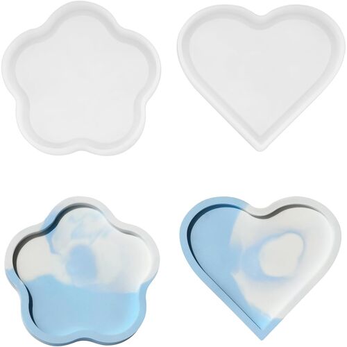 Kalanka-2 Pièces Moule En Silicone Porte-Bougie C?ur Avec Fleur Plateau Sous-Verre Moules En Silicone Moules En Résine Époxy Formes Pour Diy Projets Artisanaux, Décoration De La Maison