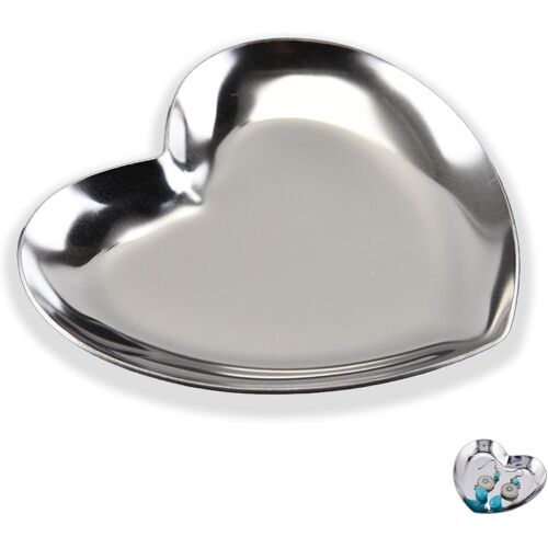 Kalanka-Plateau À Bijoux En Acier Inoxydable - Petit Plateau Décoratif - Porte-Clés En Forme De C?ur Argenté - Plateau À Bijoux Pour Aliments, Bijoux, Bougies, Cosmétiques, Desserts