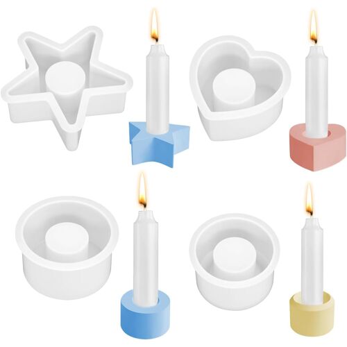 KALANKA-Lot de 4 moules en silicone pour bougies à tige et bougies chauffe-plat, décoration de la maison (étoile + étroite + large + forme de c?ur)