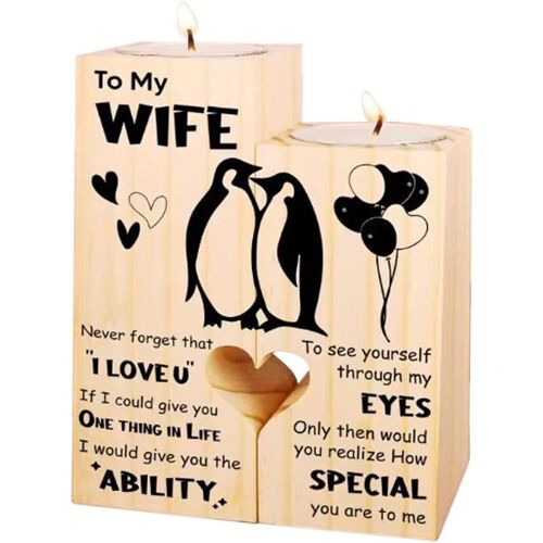 KALANKA-Paire de Photophore Bougie en Forme de Coeur, Bougeoir en Bois, Cadeau Anniversaire Femme Homme, Bougie Decorative, Contenant pour Bougie, Cadeau d'anniversaire pour Épouse