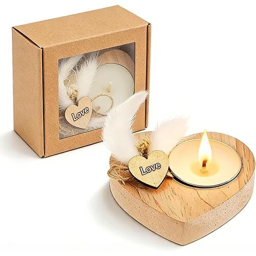 KALANKA-Bougie en bois en forme de c?ur, bougies en bois avec fleurs séchées pour Thanksgiving et la Saint-Valentin, un anniversaire, cadeau d'amour pour les femmes