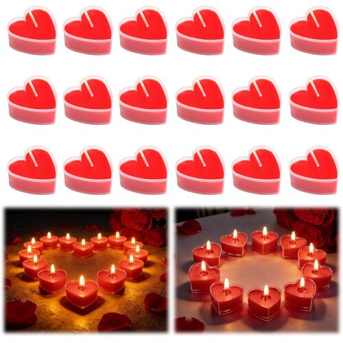Kalanka-Bougies Chauffe Plat C?ur Rouge 18 Pièces Bougies Romantiques En Forme De C?ur Cire Végétale Pour Saint Valentin Mariage Anniversaire Dîner Romantique Décoration De Table