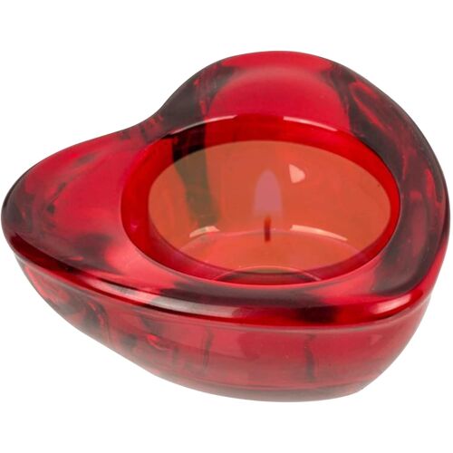 KALANKA-Photophore décoratif « Love » - En verre en forme de c?ur (rouge) - 8 x 8 cm - Décoration de mariage