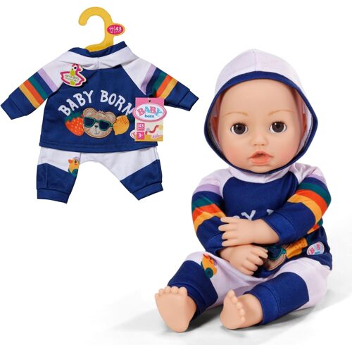 KALANKA-Baby Born Costume de Jogging - avec Sweat à Capuche Bleu Marine imprimé oursons et Pantalon Gris - Accessoires de Haute qualité pour poupées - Vêtements adaptés aux poupées de 43 cm