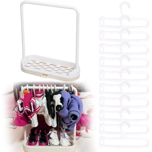 KALANKA-Portants à Vêtements pour Poupées avec 10 PCS Cintres en Plastique Poupées Cintre Peu Encombrant Antidérapant Mini Rangement Blanc pour Vêtement de Poupée Accessoire pour Maison de Poupée