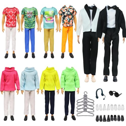KALANKA-Vêtements de poupée Ken compatibles - 28 pièces : 1 costume, 1 pull, 3 vêtements, 3 pantalons, 6 chaussures, 5 étagères, 1 écouteur, 1 lunettes de soleil -