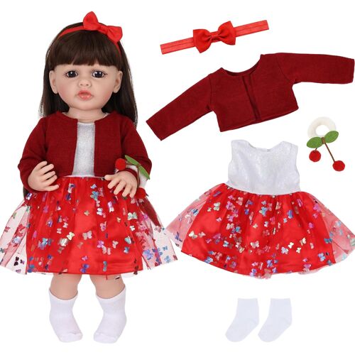 KALANKA-Vêtements de poupée pour poupées de 50 à 55 cm, 5 pièces de 50 à 55 cm, jupe en tulle papillon rouge, veste tricotée, bandeau, bandeau, chaussettes, accessoires de poupée, cadeaux pour enfant