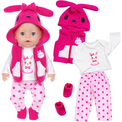 KALANKA-Vêtements de poupée compatibles avec les poupées New Born de 35 à 43 cm, rose Lapin Vêtements pour bébé avec chemisier, gilet, pantalon, chaussettes, accessoires de poupée pour poupées nouvea