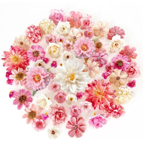 KALANKA-60pcs Fleurs Artificielles DecoMini Fleur Artificielle Fausse Fleur Decoration Petite Tête de Fleur Rose Artificielle 2-8cm Petites Capitules Tete pour décoration Mariage DIY Couronne