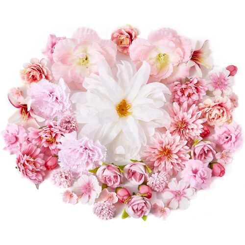 Kalanka-42 Pièces Fleurs Artificielles Deco Fausse Fleur En Tissu 13 Espèces 2-13cm Petite Tête De Fleur Rose Artificielle Pour Diy Bricolage Scrapbooking Decoration Gateau Mariage Table Fête