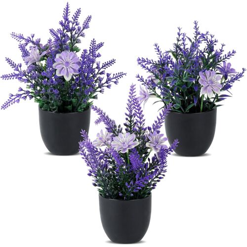 KALANKA-3 Pcs Bouquet Fleur Artificielle Exterieur Intérieure, Bouquet de Fleurs & Plantes Artificielles Extérieur, Lavande Fleurs Artificielles en Pot décoration pour chambre, salon, salle de bain,
