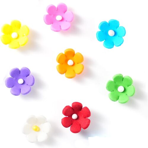Kalanka-Décors Sucrés Fleur Comestibles Pour Gâteau - 48 Pièces - 8 Couleurs (Rouge, Vert, Blanc, Orange, Jaune, Rose, Violet, Bleu) - Décorations Pâtisserie Pour Cupcakes, Biscuits, Cake Design