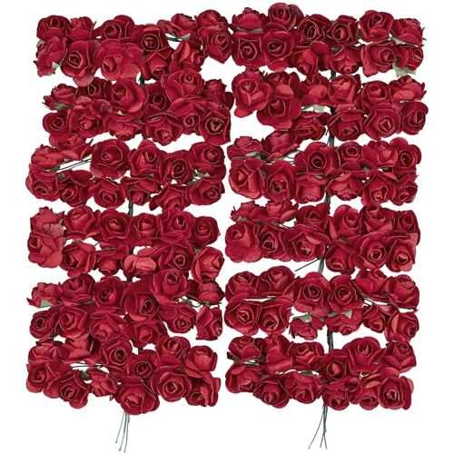 KALANKA-Petites roses artificielles en papier, fleurs décoratives avec manche en fil pour fixation, têtes de roses d¿environ 2 cm de diamètre, roses artificielles, roses décoratives, fleurs artificie
