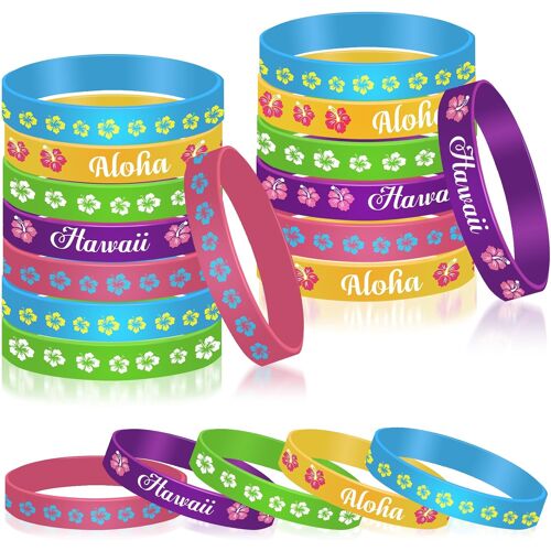 Kalanka-35pcs Bracelets Fleur Hibiscus, Elastiques Bracelets Silicone Fleur Hawaienne Bracelet Enfant Adultes Deco Plage Decoration Anniversaire Tropical Pool Party Deco Hawaienne Fournitures Pour Fê