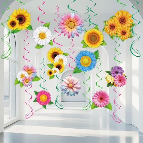 KALANKA-12 PCS Tourbillon Suspendu Papillon et Tourbillon Suspendu Fleur, Printemps Décoration Suspendue en Spirale, pour les Fêtes D'anniversaire Sur le Thème du Printemps (B)