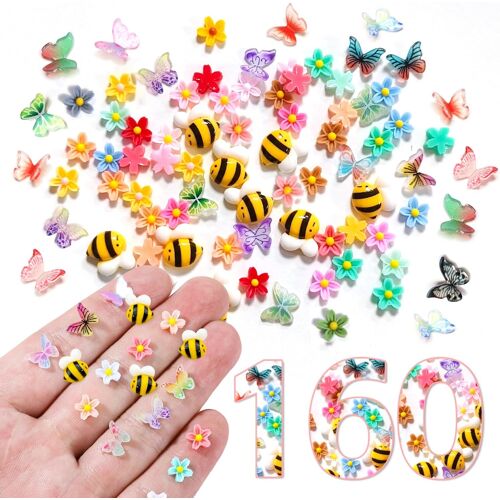 Kalanka-Miniatur Deko 160 Pièces Min Papillon Decoration Décoration Abeille Fleurs En Petit Format Parfaites Pour Maquette Maison Les Ornements De Diy Miniature House Et Les Breloque De Manucure
