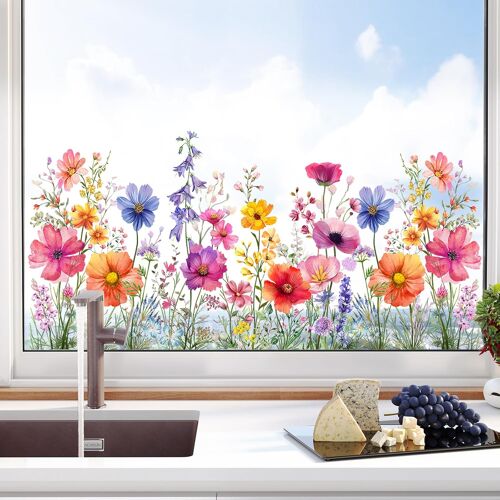KALANKA-Fleurs Colorées Autocollants Fenetre Printemps Fleurs Stickers Fenetre Anti-Collision Réutilisables Statiques Double Face pour Chambre à Coucher Maison Le Salon et Les Portes Fenêtres