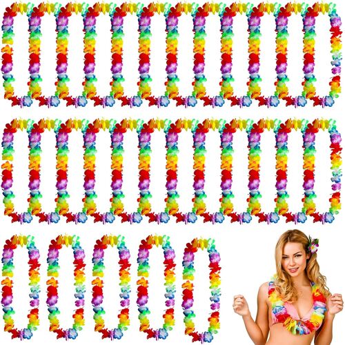 KALANKA-30 Pcs Collier Hawaien Fleurs, Multicolore Collier Hawaien, Réutilisable Collier de Fleurs Hawaienne pour Fête Tropicale/Fête sur la Plage/Décoration d'anniversaire