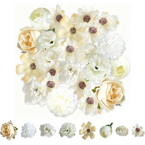 Kalanka-Fleurs Artificielles 42 Pièces Rose Artificielle Blanc 2,5 * 5cm Fausse Fleur Adapté Aux Loisirs Créatifs Scrapbooking Aux Fêtes De Mariage Décoration Maison