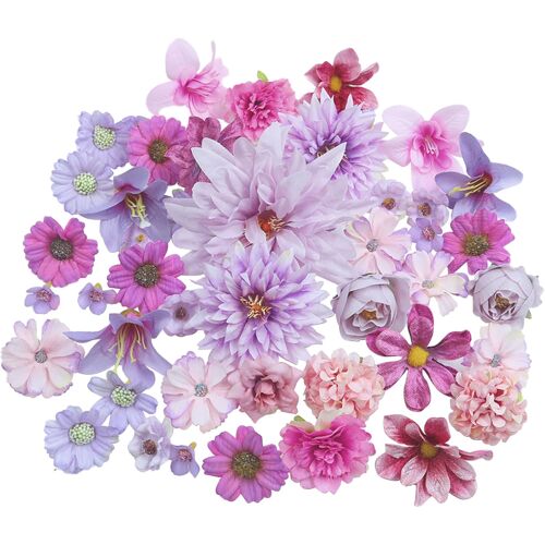 KALANKA-Fleurs Artificielles, 48 Fleur Artificielle Deco, Têtes de Fleurs Rose Pivoine Artificielles, Fausse Fleur Decoration, Fausses Fleurs, Fleurs en Tissu pour DIY (Violet)