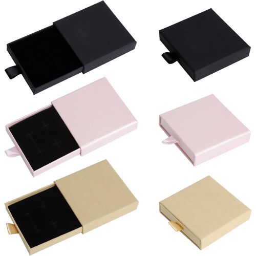 Kalanka-Lot De 6 Boîtes Cadeau À Bijoux Extensibles - 7 X 7 X 1,7 Cm - Petite Boîte Cadeau Pour Colliers, Boucles D'oreilles, Bracelets (Marron Clair, Noir, Rose)