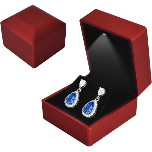 Kalanka-Boîte À Boucles D'oreilles Led, Boîte À Boucles D'oreilles Rangement Boîte À Bijoux En Velours Avec Éclairage Led, Boîte À Bijoux Rangement, Pour Mariage Proposition Fiançailles, 5.8*6.3*5cm,