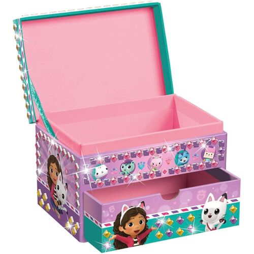 Kalanka-Tm Essentials Gabby's Boîte À Bijoux Pour Enfant En Rose, Or, Violet Et Vert Avec Tiroir, Motifs Netflix Gabby's Dollhouse, Rangement De Bijoux Pour Fille