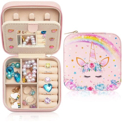 Kalanka-Boîte À Bijoux Pour Filles Boîte À Bijoux Licorne Rose Étui À Bijoux De Voyage Pour Enfants Avec Miroir Cadeaux De Licorne Cadeaux D'anniversaire Pour Filles Organisateur