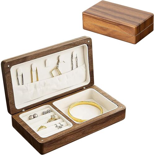 Kalanka-Boîte À Bijoux En Bois - En Velours - Avec Couvercle - Petite Boîte À Bijoux En Bois - Organiseur De Bijoux - Boîte À Bijoux - Boîte À Bijoux De Voyage Vintage Pour Femme (Noyer Noir)