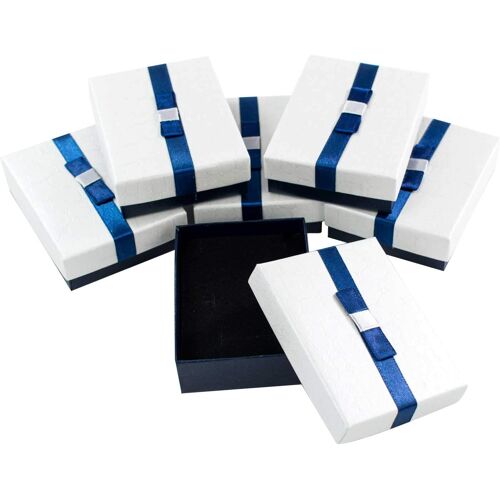 KALANKA-6x Boîte à bijoux - Boîtes-cadeaux en carton avec couvercles - Bleu foncé et blanc perle - Intérieur en mousse - pour Boucles d'oreilles Colliers - Afficher 9 x 7 x 3cm