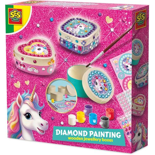 Kalanka-Ses Creative | Diamond Painting Licorne | Coffret Créatif Enfant | 3 Boîtes À Bijoux Bois Formes Variées | Peinture + Stickers + Diamants | Jouet 100% Neutre En Co2 | Idée Cadeau Dès 5 Ans |1