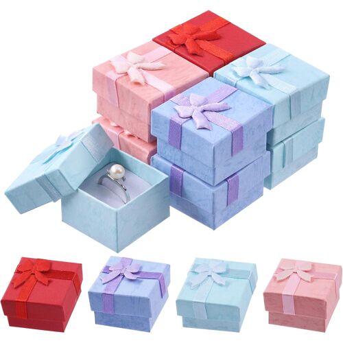 KALANKA-Lot de 32 boîtes cadeau en carton de 4 x 4 x 2,7 cm - Rouge, rose, violet, bleu - Boîte cadeau de luxe avec n?ud pour bague et boucles d'oreilles