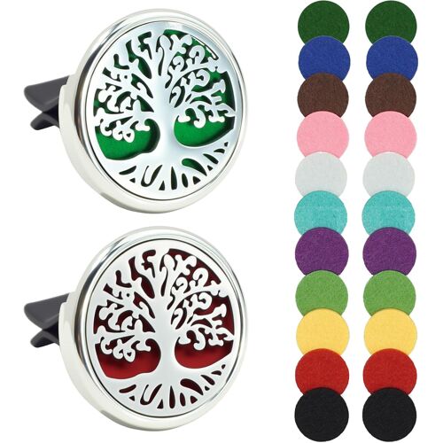 Kalanka-Lot De 2 Diffuseurs D'huiles Essentielles Pour Voiture, Aromathérapie, En Acier Inoxydable, Pour Huiles Essentielles, Arbre De Vie, Désodorisant Intérieur Avec 20 Feutres De Rechange (Sans Pa 