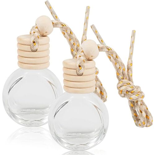 KALANKA-Flacons de Parfum Désodorisants pour Voiture en Verre Rechargeables Transparent Diffuseur D'huiles Essentielles Aromathérapie Pendentif pour Décoration Automobile 2 Pièces 10ml (Rond)