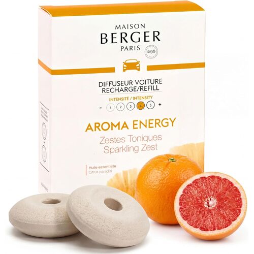 KALANKA-Maison Berger ¿ Recharges Diffuseur Voiture Aroma Energy ¿ Lot de 2 Recharges Céramiques Diffuseur Voiture, Diffusion Passive 4 à 6 Semaines, Fabriqué en France