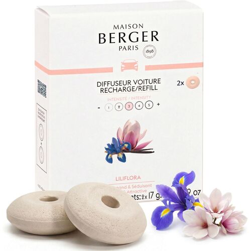 KALANKA-Maison Berger ¿ Recharges Diffuseur Voiture Liliflora ¿ Lot de 2 Recharges Céramiques Diffuseur Voiture, Diffusion Passive 4 à 6 Semaines, Fabriqué en France