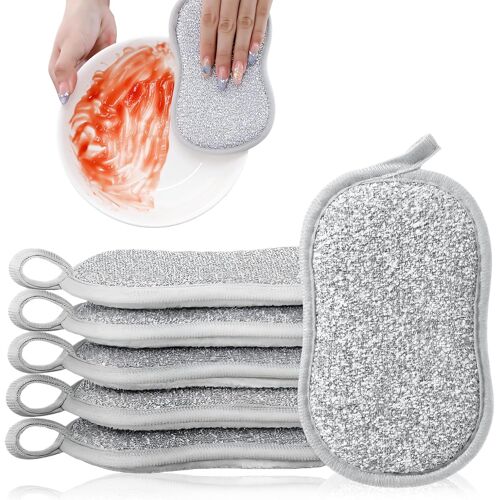 KALANKA-Eponge Réutilisable Lavable, 6 Pièces Éponges À Vaisselle De Cuisine, 16x9x1.5 Cm Éponge En Microfibre, Pour La Cuisine, La Salle De Bain, L¿évier, Les Plaques De Cuisson (gris)