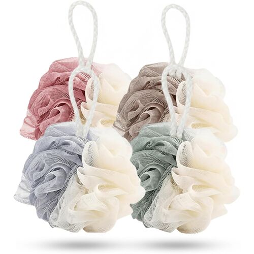 Kalanka-4 Pièces Fleur De Douche, 60g De Grosse Éponge De Douche, Maille Fleurs De Douche Exfoliantes, Mesh Loofah Sponges, Nettoie Les Pores En Profondeur Et Produit Une Mousse Riche (4 Couleurs) 