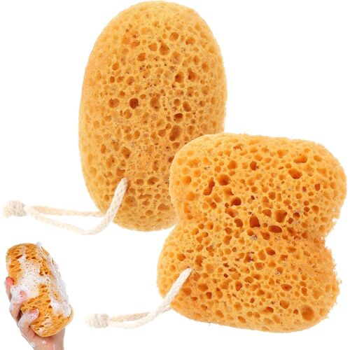 Kalanka-Ensemble De 2 Éponges De Bain, Éponges De Douche Naturelles, Éponge Exfoliantes Ultra Douces, Mousse Dense En Forme De Nid D'abeille Pour Femmes Et Hommes, Peaux Sèches Et Sensibles