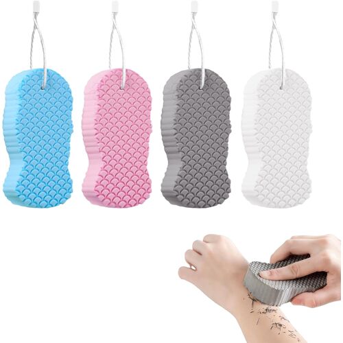 Kalanka-4 Pièces Éponge De Bain Exfoliante Douce 13,5 X 6,7 Cm Réutilisables,Éponge De Bain 3d,Brosse De Douche Pour Éliminer Les Peaux Mortes Du Corps,Pour Salle De Bain,4 Couleurs 