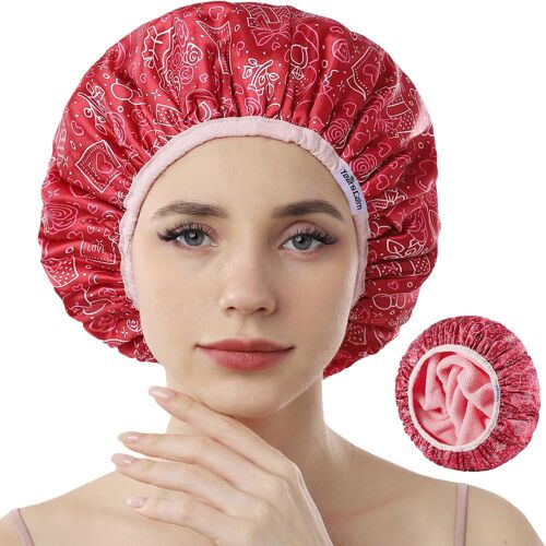 Kalanka-Years Calm Bonnet De Douche Doublé En Éponge, Triple Couche Motifs C?urs, Imperméable, Réutilisable, Élastique, Bonnet De Douche Pour Cheveux, Bonnet De Douche En Tissu Éponge Pour Spa, Netto 