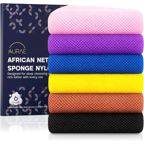 Kalanka-Djampe - Filet De Douche Africain Set De 6 ¿ Éponge Africaine Exfoliante Pour Bain & Douche - African Net Sponge Douce, Durable & Séchage Rapide, Gommage Corps & Dos ¿ Lot De 6 Couleurs 