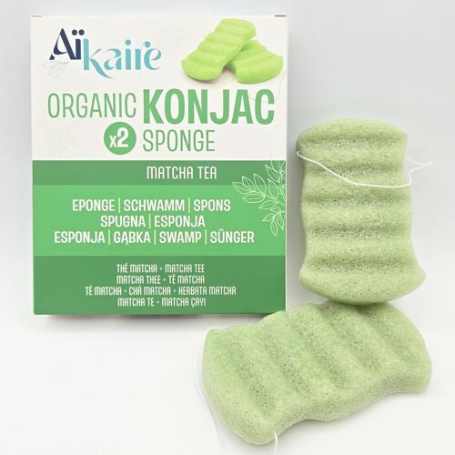 Kalanka-Eponge De Konjac Bio Pour Le Corps Associé Au Thé Vert | Lot De 2 Éponges Pour Le Corps | Eponge Exfoliante Végétale Naturelle Nettoyante. 