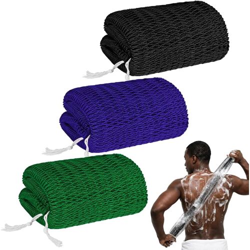 Kalanka-3 Pièces De Filet À Bain Africain, Serviette Exfoliant Pour Le Dos, Eponge De Bain Exfoliante,Filet De Gommage Corporelle,Dead Skin Remover,Produits De Nettoyage Beauté Pour La Douche/Spa 